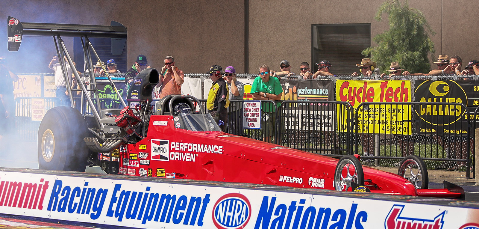 Kyle Michalek burns out during Saturday morning's qualifying session prior to laying down a 5.45 second lap at 253MPH to snag the #10 qualifying spot.