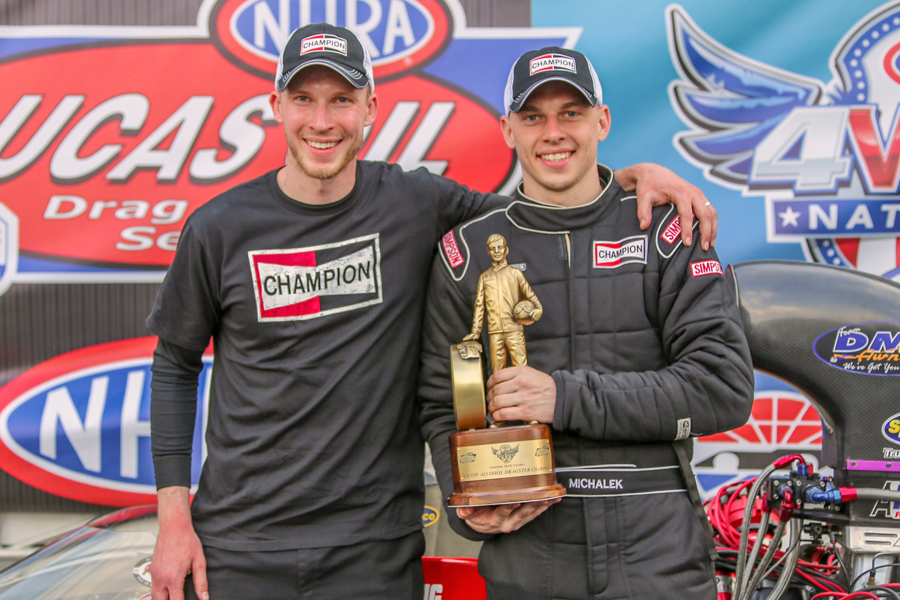 Kyle and Corey Michalek teamed up with Dreher Motorsports to win the 2014 NHRA Four-Wide Nationals in Charlotte, North Carolina.