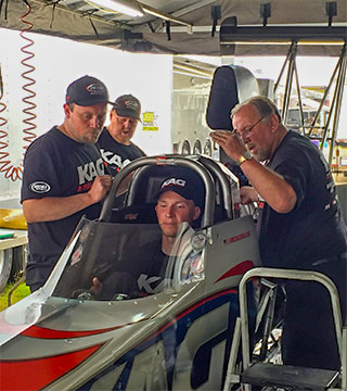 The Dreher Motorsports braintrust of Randy and Jared Dreher tuned the KAG A/fuel dragster to the #2 qualifying position with a 5.299 second lap to kick off the weekend.