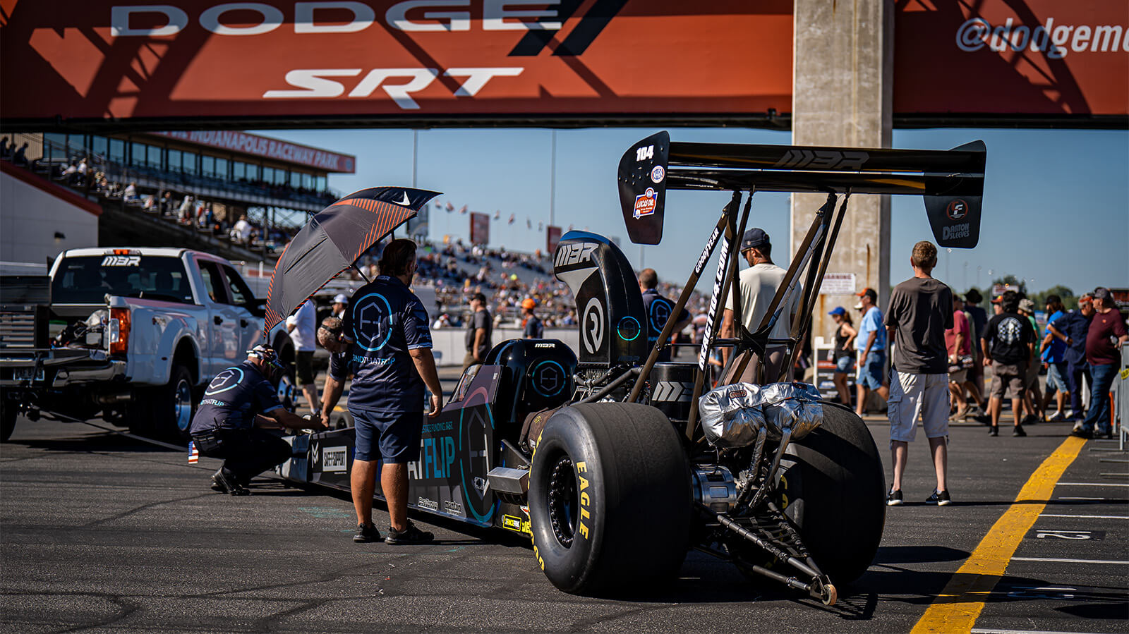 Michalek Brothers Racing pulls through the staging lanes prior to making one of their 4 runs at the 2023 NHRA U.S. Nationals.